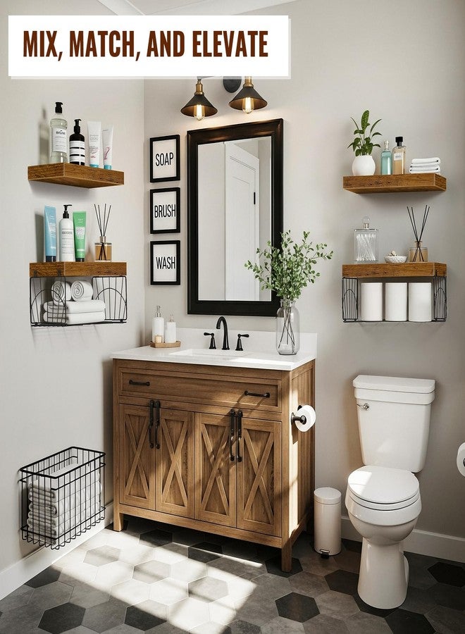 Snuvid 4 Pack Bathroom Shelves Over Toilet, Wall Mounted Rustic Wood Floating Shelves for Bathroom, Toilet Paper Storage, Small Farmhouse Decor Hanging Shelf for Living Room, Kitchen, 16 inch, Brown - Image 2